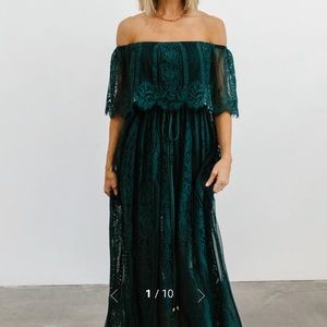 Baltic Born Emerald Green Off the Shoulder Curve Dress